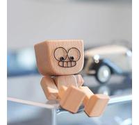 Shaking Wooden Man Figurine, Shaking Feet Wooden Doll Car Air Freshener, Handmade Wood Man Ornament with Magnetic Replaceable Emoticon Set, Shaking Legs Wood Doll Car Fragrance