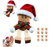 Shaking Wooden Man Figurine,With Christmas Hat and Scarf, Funny Wooden Dashboard Ornament with 12 Magnetic Expressions, Shaking Feet Woodens Doll, Car Dashboard Accessories,Funny Gifts for Men