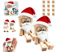 Shaking Wooden Man Figurine with Christmas Hat, Charming Little Wooden Figure That Sways with 12PCS Magnetic Expressions, Funny Cars Ornaments Wood Desktop Decor