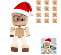 Shaking Wooden Man Figurine with Christmas Hats,Wooden Man with Wobbly Legs,Has 12 Magnetic Facial Expressions
