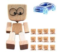 Shaking Wooden Man Figurine with Wobbly Legs,Funny Bobble/head Car Dashb/oard Decor,12 Interch/angeable Mag/netic Expressions,Creative Wooden Desk Bud/dy & Desktop Decor for All People,Easy to Use