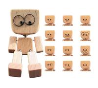 Shaking Wooden Man, With Christmas Hat & White Beard,Shaking Wooden Man Figurine for Car Dashboard,Handmade Shak Feet Woodens Doll, Funny Car Dashboard Accessories with 12PCS Magnetic Expressions