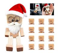 Shaking Wooden Man, With Christmas Hat & White Beard,Shaking Wooden Man Figurine for Car Dashboard,Handmade Shak Feet Woodens Doll, Funny Car Dashboard Accessories with 12PCS Magnetic Expressions