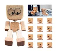 Shaking Wooden Man, With Christmas Hat & White Beard,Shaking Wooden Man Figurine for Car Dashboard,Handmade Shak Feet Woodens Doll, Funny Car Dashboard Accessories with 12PCS Magnetic Expressions