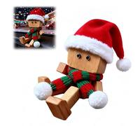 Shaking Wooden Man, with Christmas Scarves and Christmas Hats, Handmade Shak Feet Woodens Doll for Car Dashboard, Funny Cars Ornaments with 12PCS Magnetic Expressions (1)
