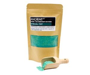 Shakra Health Special PMT: Natural Sea Salt & Pure Essential Oils. Soothing Aromatherapy Bath Salt, Deep Soak, Muscle Relief Potion: 350g Resealable Pouch - Geranium, Lavender & Bergamot