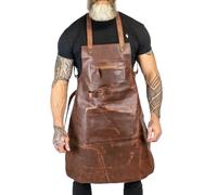 SHAKUN LEATHER JOURNAL Premium Quality Leather Apron for Men & Women - Butcher BBQ Apron with Pockets, Adjustable Straps, Free Size (Cross Back Brown)