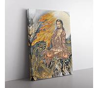 Shakyamuni Conquering The Demons By Kawanabe Kyosai Asian Japanese Canvas Wall Art Print Ready to Hang, Framed Picture for Living Room Bedroom Home Office Décor, 76x50 cm (30x20 Inch)