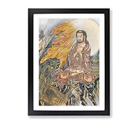 Shakyamuni Conquering The Demons By Kawanabe Kyosai Asian Japanese Framed Print | A3 Black Framed Wall Art | Ready to Hang | Asian Nature Picture | Living Room Bedroom Lounge Office