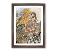 Shakyamuni Conquering The Demons By Kawanabe Kyosai Asian Japanese Framed Print | A3 Walnut Framed Wall Art | Ready to Hang | Asian Nature Picture | Living Room Bedroom Lounge Office