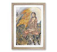 Shakyamuni Conquering The Demons by Kawanabe Kyosai Framed Print | A2 Oak Framed Wall Art | Ready to Hang | Modern Nature Picture | Living Room Bedroom Lounge Office