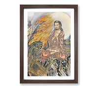 Shakyamuni Conquering The Demons by Kawanabe Kyosai Framed Print | A2 Walnut Framed Wall Art | Ready to Hang | Modern Nature Picture | Living Room Bedroom Lounge Office
