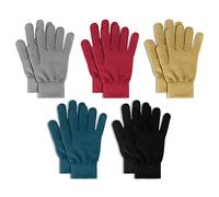 SHALEDOW 5 Pairs of Unisex Knitted Thermal Magic Elastic Gloves Warm Full Fingered Winter Snow Gloves for Men and Women, Multi-color, Medium