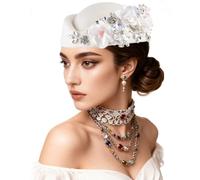 Shalitong European and American Retro British Felt Headscarf hat Women's Church Derby Headdress with Floral Women's Soft Beret (UK, Alpha, One Size, M, White)