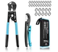 SHALL 2-IN-1 Pex Crimping Clamp Cinch & Remove Tool with Pipe Hose Cutter, Pex Pipe Fitting Crimper Tool Kit for 3/8" to 1" Stainless Steel Clamps Including 20pcs 1/2", 10pcs 3/4" Clamps & Storage Bag