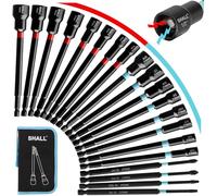 Shall 20PCS Magnetic Nut Driver Set, 6” Long Nut Drivers for Impact Drill, SAE & Metric 1/4” Hex Shank Nut Driver Bit & Impact Drill Driver Bit w/Power Screwdriver Bits PH1/PH2/SQ2/T20, Storage Bag