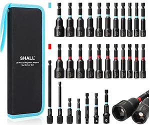 SHALL 29PCS Magnetic Nut Driver Set, Impact Drill Bit 1/4'' Hex Shank, SAE & Metric Cr-V Steel Power Drivers with Quick-Release Extensions, Socket Adapters, Holder and Storage Bag