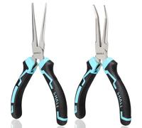 SHALL 2PCS 6" Mini Needle Nose Pliers Set, Long Nose Pliers & Bent Nose Pliers with Comfort Grip, Non-Serrated Small Pliers for Jewellery Making, Wire Bending, Crafts, Hair Extension, DIY