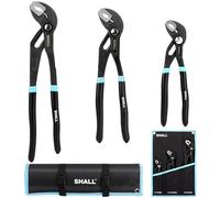 SHALL 3-Piece Groove Joint Pliers Set (12, 9-1/2, 7 Inch), Push-Lock Water Pump Pliers in Cr-v Steel, Fast Adjustable Tongue and Groove Pliers with Tool Roll Bag for Home Repair & Plumbing