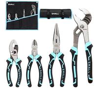 Shall 4-Piece Pliers Set, Pliers Tool Set, 6-inch Side Cutters, 8-inch Needle-Nose Pliers, Two-Tone TPR Handle, Roll-Up Storage Case Included