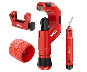 SHALL 4PC Tubing Cutter Set，Heavy-Duty Pipe Cutter Ø 6-50mm, mini Cutter Ø 3-22mm, with 2 deburring Tools, Suitable for PVC/Aluminum/Copper