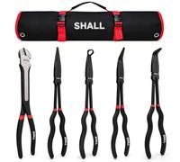 SHALL 5-Piece Long Reach Needle Nose Pliers Set - Long Nose Pliers & Hose Clamp Pliers Tool Set with Straight, 45°, 90° & Curved Jaws for Mechanics, Automotive, DIY