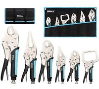 SHALL 6-Piece Locking Pliers, Vice Grips Pliers Set, 5",7" & 10" Curved Jaw, 6-1/2" & 9-1/2 Long Nose Locking Pliers, 6" Locking C-Clamp, Two-Color TPR Handle, Roll Up Pouch Included