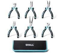 SHALL 6-Piece Mini Pliers Set: Needle, Long, Bent Nose, Diagonal, End & Linesman | Self-Spring Opening | Precision Tools for Jewellery, Electronics & DIY w/Pouch