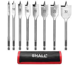 SHALL 8-Piece Wood Spade Drill Bits Set, 1/4 Inch Quick Change Hex Shank, Ø 6-32 mm, Flat Wood Drill Bit, Storage Pouch Included