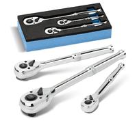 Shall 90-Tooth Ratchet Wrench Set | 3-Piece 1/2", 3/8" & 1/4" Drive | Quick-Release & Reversible | High-Torque Seamless Ratcheting for Mechanics