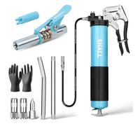 SHALL Grease Gun, 7000 PSI Heavy Duty Pistol Grip Grease Gun Kit w/Grease Gun Coupler, 18” Spring Flex Hose, 2 Reinforced Coupler, 2 Extension Rigid Pipe, Sharp Nozzle, Fittings Cleaner | 14oz Load
