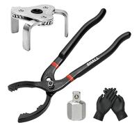 Shall Set Oil Filter Pliers, pinces de filtre à huile de 12 pouces, outil d'enlèvement de clé de filtre à huile réglable à 3 mâchoires, adaptateur 1/2 "F à 3/8" M