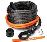 SHALL Towing Straps & Ropes, 3/8" x 92 FT(9mm x 28M) long Synthetic Winch Rope，11.5 Ton (25500Lbs), Protective Sleeve & Forged Winch Hook & Safety Pull Strap