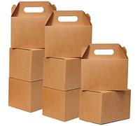 Shallive 15 Pcs Large Treat Boxes 9x6x6 Inch Brown Gable Gift Boxes with Handle Kraft Lunch Boxes Recycled Paper Gift Bags Take Out Cookie Boxes Welcome Boxes For Baby Shower Birthday Party Supplies