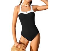 Shallmu Girls One Piece Swimsuit Two Cross Straps with Concealed Skirt Girls Swimwear 9-16 Years, black, 9-10 Years