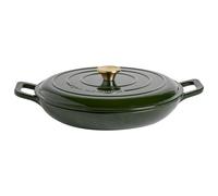 Argon Tableware 2.3L Shallow Cast Iron Casserole Dish with Self-Basting Lid - Green - 1x Induction Hob Cooking Dutch Oven Bread Baking Serving Roasting Stew Stock Pot Cookware Pan