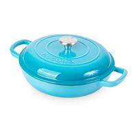 Shallow Cast Iron Casserole with Lid - Non Stick Dutch Oven Pot, Oven Safe up to 500° F - Sturdy Ovenproof Stockpot Cookware - Enamelled Cooking Pot - Blue, 2.3-Quart, 26cm - by Nuovva