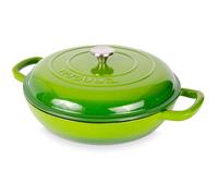 Shallow Cast Iron Casserole with Lid - Non Stick Dutch Oven Pot, Oven Safe up to 500° F - Sturdy Ovenproof Stockpot Cookware - Enamelled Cooking Pot - Green, 5-Quart, 32cm - by Nuovva