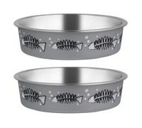 Shallow Cat Bowl - Fish Bone - Pack of 2 - Stainless Steel Bowl for Cats - Shallow Design Means the Cat Doesn't Need to Reach Low Down - Ideal for Water or Milk