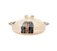 Shallow Claypot for Rice, Japanese Ceramic Shallow Casserole with Lid, Earthenware Cooking Pot for Braising and Noodle Soup, Retro Cookware,2.2L,B