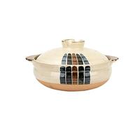 Shallow Claypot for Rice, Japanese Ceramic Shallow Casserole with Lid, Earthenware Cooking Pot for Braising and Noodle Soup, Retro Cookware,2.2L,A