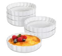 Shallow Creme Brulee Ramekins 6 oz Oven Safe Set of 6, Vidalenta Ceramic Souffle Quiche Baking Dishes Muffin Pudding Mini Tart Pans Pie Pans, White