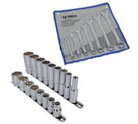 Shallow + Deep Whitworth Sockets 1/2" Drive + BSW Combination Spanners 25pc