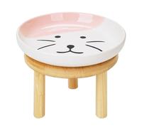 Shallow Elevated Cat Bowls with Bamboo Stand, 5.9 Inch Wide Ceramic Cat Dish Whisker Friendly,Pet Food and Water Plates