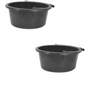 Shallow/Feeder Bucket - 15L (3 Gallon) Heavy-Duty Multi-Purpose Tub with Strong Gripper Handle-Stackable & Durable Variants-Stable for horses or plaster bucketBlack Pack of 2