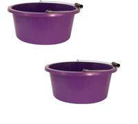 Shallow/Feeder Bucket - 15L (3 Gallon) Heavy-Duty Multi-Purpose Tub with Strong Gripper Handle-Stackable & Durable Variants-Stable for horses or plaster bucketPurple Pack of 2