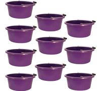 Shallow/Feeder Bucket - 15L (3 Gallon) Heavy-Duty Multi-Purpose Tub with Strong Gripper Handle-Stackable & Durable Variants-Stable for horses or plaster bucketPurple Pack of 10