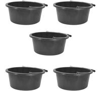 Shallow/Feeder Bucket - 15L (3 Gallon) Heavy-Duty Multi-Purpose Tub with Strong Gripper Handle-Stackable & Durable Variants-Stable for horses or plaster bucketBlack Pack of 5