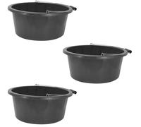 Shallow/Feeder Bucket - 15L (3 Gallon) Heavy-Duty Multi-Purpose Tub with Strong Gripper Handle-Stackable & Durable Variants-Stable for horses or plaster bucket Black Pack of 3