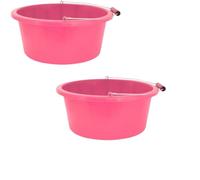 Shallow/Feeder Bucket - 15L (3 Gallon) Heavy-Duty Multi-Purpose Tub with Strong Gripper Handle-Stackable & Durable Variants-Stable for horses or plaster bucketPink Pack of 2